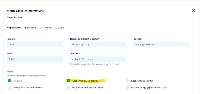 Ajouter le rôle pour déposer une candidature pour les Prix de l'Innovation