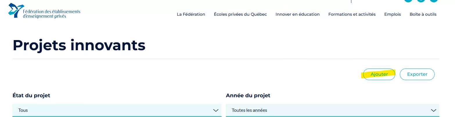 Projets innovants- Application - Ajout d'un projet